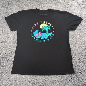 Pink Dolphin Shirt Men Large Black Hip Hop Graphic Logo Lounge Crew Neck Tee
